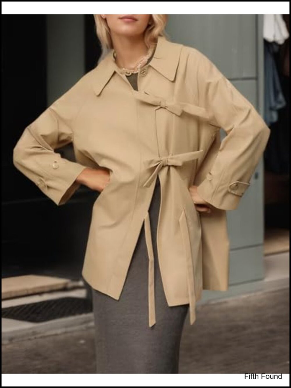 Women's Bow Toggle Trench Coat Long Sleeve Lapel Collar Winter Peacoat - Picture 3 of 5